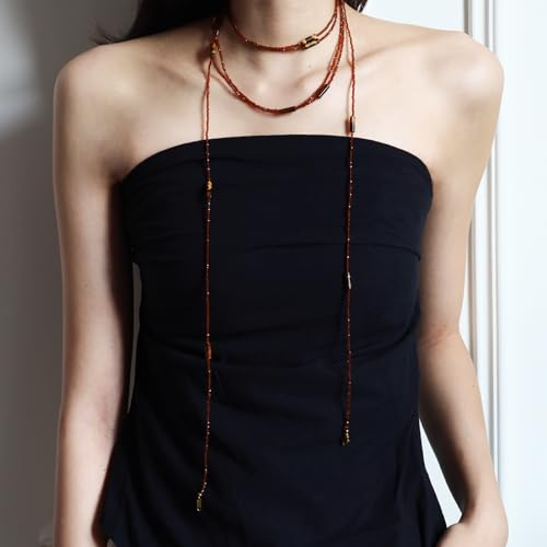 Long Necklaces for Women Pearl Tiger Eye Natural Stone Beads Necklace Boho Fashion Accessories Layered Beaded Chains with Pendant 35” to 100”