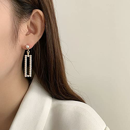 Pearl Clip on Earrings for Women Drop Clip Earrings for Women Gold Plated White Imitation Pearl Earrings Fashion - color: Rectangle Pearl
