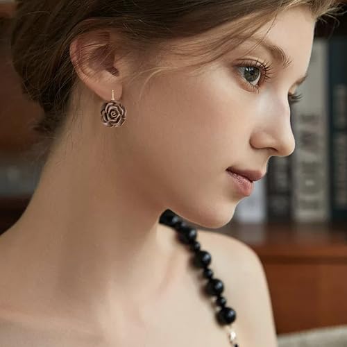 Handmade Bohemian Aesthetic Dainty Acrylic Flower Petal Leverback Earrings Sparkly 14K Gold Floral Dangle Drop Earrings for Women - color: Brown