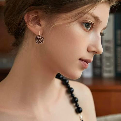 Handmade Bohemian Aesthetic Dainty Acrylic Flower Petal Leverback Earrings Sparkly 14K Gold Floral Dangle Drop Earrings for Women - color: Brown
