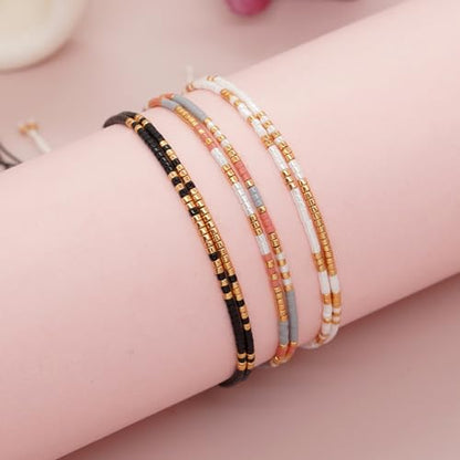 Adjustable Miyuki Beaded Bracelet for Women, Double Row Miyuki Beads | Miyuki beads, adjustable fit, braided construction, double-row design, party styling, bracelet jewelry for casual styling - color: black