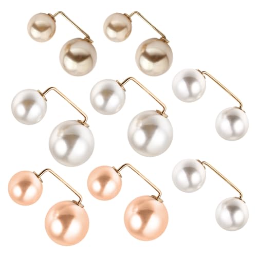 8pcs Faux Pearl Brooch Pins Women Safety Pins Lapel Decorations Anti-emptied Collar Corsages for Sweater Dress Shirt Shawl Clips