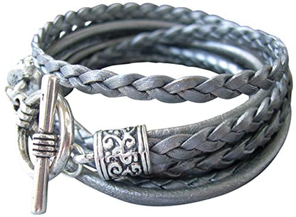 Womens Bracelet, Womens Leather Bracelet, Leather Bracelet, Wrap Bracelet, Leather Bracelet, Women's Metallic Gray Triple Wrap Leather Bracelet