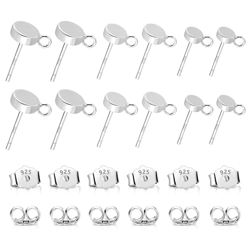 925 Sterling Silver Earrings Making Flat Studs Posts with Loop Ear Backs | Hypoallergenic 3/4/5mm Ball/Flat Stud Post Replace Butterfly Ear Backs for Dangle Charm Pendant Earring Jewelry Making Set - color: Flat_Silver