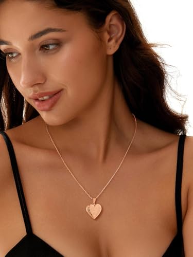 U7 Women Locket Necklace, Heart Photo Lockets Hold Picture, Gift Box Packed | Gold/Silver/Rose Locket Charm, Custom Picture and Engravement Heart Pendant, 20" Chain, Personalized Gift for Mom Wife Friend - color: 02# Rose Gold*Flower Grain