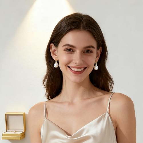 Pearl Earrings for Women Minimalist Pearl Drop Earrings Elegant Leverback Dangle Earrings Wedding jewelry Bridesmaid Gifts - style: round-12mm