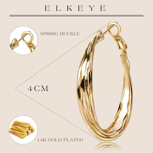 Golden Hoop Earrings For Women The Twisted Close-Fitting Hoop Shape Is Crafted With Gold-Plated Material And S925 Silver Pins Light Luxury Elegant Unique And Minimalist Style - color: Golden