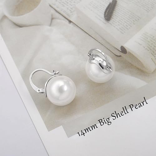 925 Sterling Silver Hoop Handpicked AAA+ Quality 7.5-8mm White Freshwater Cultured Pearl Dangle Drop Earrings Jewelry for Women - color: 9. Silver Plated Handle
