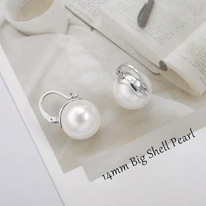 925 Sterling Silver Hoop Handpicked AAA+ Quality 7.5-8mm White Freshwater Cultured Pearl Dangle Drop Earrings Jewelry for Women - color: 9. Silver Plated Handle