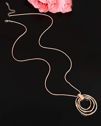 NVENF Long Sweater Chain Double Circle Pendant Necklace Bold Snake Chain Women Statement Necklace - color: E Gold triple
