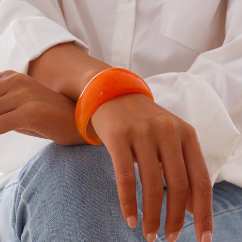 Colorful Acrylic Resin Open Cuff Bracelets Simple Transparent Chunky Thick Bangle Statement Irregular Geometric Resin Wide Wristband Chunky Acetate Wrap Cuff Bracelets - color: Orange