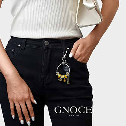 GNOCE Stainless Steel Snake Chain Charm Bracelet W/Safety Gift for Women - color: Round