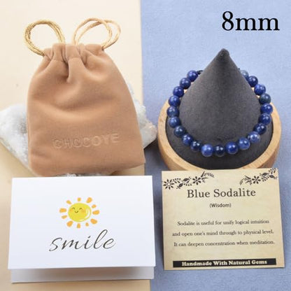 468Handmade Adjustable Natural Gemstone Crystal Bracelet Healing Power Energy Inspirational Gifts with Card for Unisex - color: 08-Blue Sodalite(Wisdom), size: 8mm