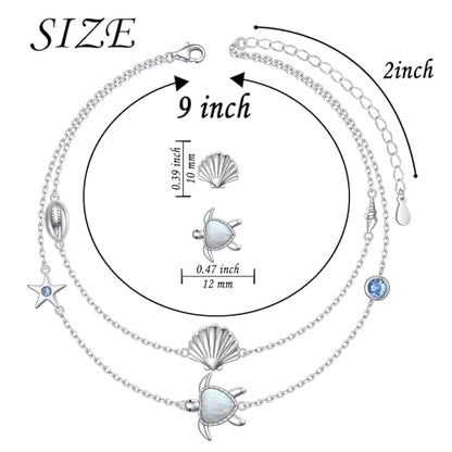 Anklets for Women 925 Sterling Silver Blue Evil Eye Infinity Butterfly Adjustable Multilayer Layered Summer Beach Ankle Bracelet Foot Chain Jewelry for Women - style: Sea Turtle 3