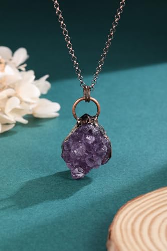 Top Plaza Raw Amethyst Necklaces for Women Healing Crystal Stone Retro Irregular Amethyst Cluster Pendant Necklaces Natural Gemstone Purple Necklace Spiritual Jewelry Gifts - color: Amethyst Cluster