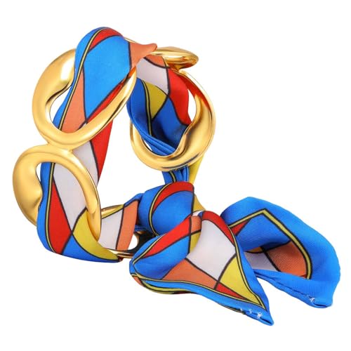 Women Trendy 2 in 1 Silk Scarf Wide Open Cuff Bangle Bracelet Set,18K Gold Plated Adjustable Scarf Cuff Bracelet, Stainless Steel Fashion Statement Wrist Cuff Wrap Jewelry Gifts - color: Royal Blue