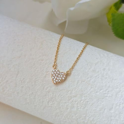 Airmb Heart Necklace for Women Gold/Silver Plated Trendy Heart Choker Lover Pendant Hypoallergenic Fashion Gold/Silver Necklace for Women Love Jewelry Gift for Women Girlfriend - color: Crushed CZ-Gold