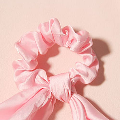 Pack of 2 Knotted Bow Hair Scrunchies Elastic Hair Scarf Black Hair Ties Bands Satin Hair Ribbon Scrunchy Red Ponytail Holder for Women and Girls (Light pink) - color: Light pink