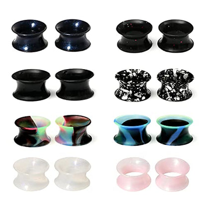 WBRWP 48/32/24/22/20/16/12pcs Ear Tunnels and Plugs - Double Flared Hollow Hard/Soft Silicone Ear Gauges - Ear Expander Stretcher Body Piercing Jewelry 8g-1" - color: B-16PCS soft(thin) silicone set