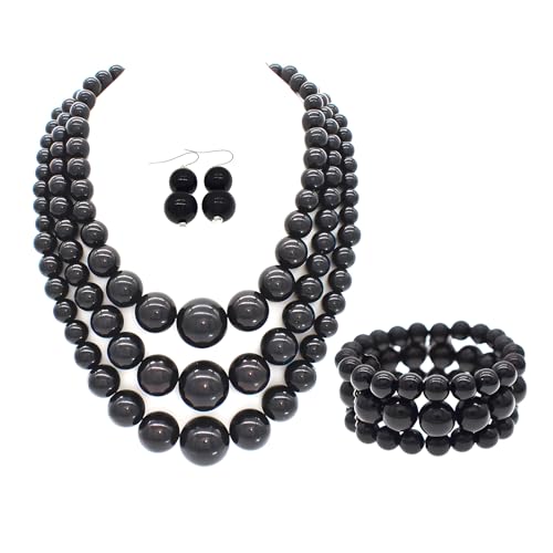 Big Chunky Pearl Necklace and Earrings Set Large Costume 1920s Faux Pearls Gatsby Accessories - color: Big White Pearl Necklace