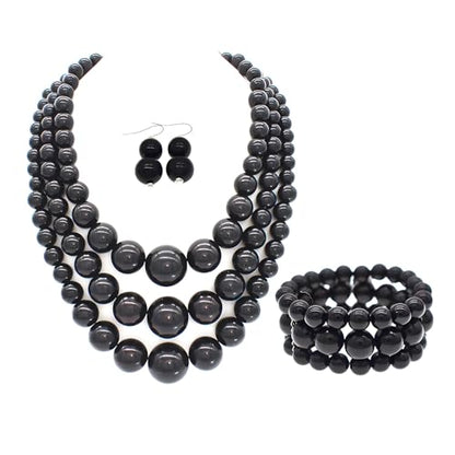Big Chunky Pearl Necklace and Earrings Set Large Costume 1920s Faux Pearls Gatsby Accessories - color: Big White Pearl Necklace