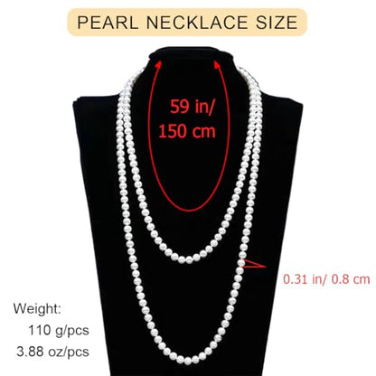 Long Pearl Necklaces for Women Faux Pearl Strand Necklace Statement Beaded Necklaces 1920s Gatsby Costume Jewelry - color: White