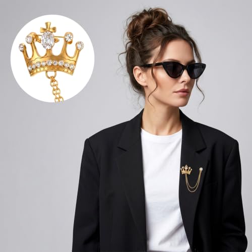 Crown Suit Pins 2PCS Men's Crown Hanging Chain Brooch, Retro Crystal Brooch | for Men, Suit Pin Badge with Chains, Collar Lapel Pins, Shirt Decoration, Metal Clips, Women Tuxedo Tie, Hat Scarf