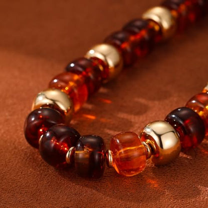 Resin Chunky Colorful Beaded Necklace | Adjustable Boho Statement Necklace,Summer Beach Party Jewelry - color: Brown