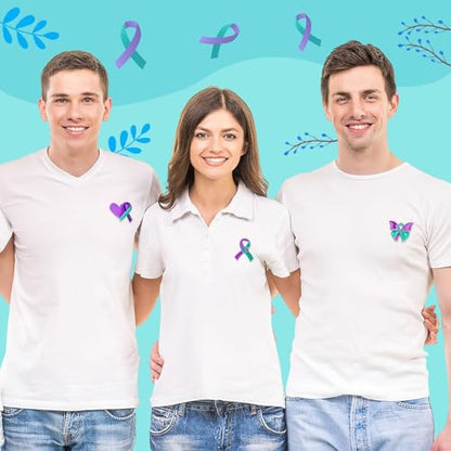 SANNIX 60Pcs Suicide Prevention Awareness Pins, Suicide Awareness Lapel Pin Purple Teal Ribbon Brooch Badges for Social Public Charity Event Party Favors - style: Suicide Prevention Awareness