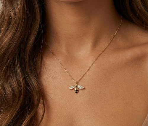 18K Gold Plated Pendant Necklaces - Dainty Minimalist, Waterproof, Non-Tarnish Fashion Jewelry for Women - style: Bee pendent