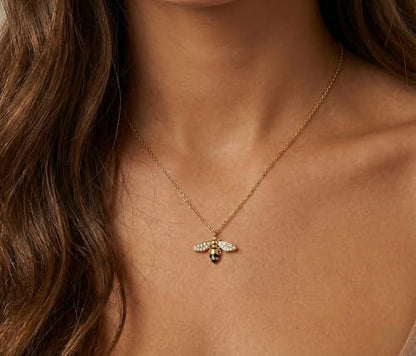 18K Gold Plated Pendant Necklaces - Dainty Minimalist, Waterproof, Non-Tarnish Fashion Jewelry for Women - style: Bee pendent