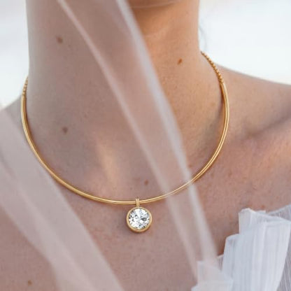Gold Choker Necklace Dainty 14K Gold Plated Collar Necklace with Cubic Zircon Pendant Necklaces Fashion Minimalist Summer Crystal Collar Necklaces Boho Jewelry - style: CZ Round