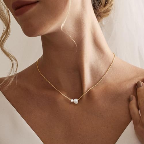 Gold Pearl Necklaces for Women - White Pearls Jewelry Gifts Wedding Bride Bridesmaid Jewelry - color: Gold-Two Pearl A