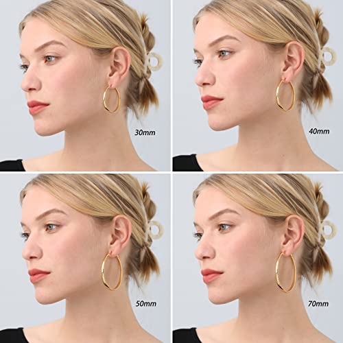 925 Sterling Silver Hoop Earrings Hypoallergenic Large Thin Hoops Earring | Lightweight Big Silver Hoops Hypoallergenic Large Hoop Earring for Women Sensitive Ears Oversize Hoops 30/40/50/60/70mm - color: 30mm Gold