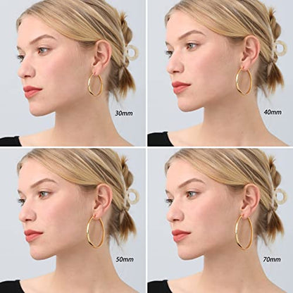 925 Sterling Silver Hoop Earrings Hypoallergenic Large Thin Hoops Earring | Lightweight Big Silver Hoops Hypoallergenic Large Hoop Earring for Women Sensitive Ears Oversize Hoops 30/40/50/60/70mm - color: 50mm Gold