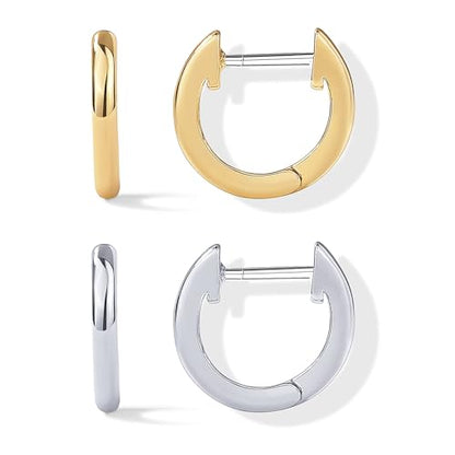 PAVOI Small Gold Hoop Earrings for Women - 14K Gold Plated Huggie Earring | Hypoallergenic Earring Set - Dainty Huggie Hoops with 925 Sterling Silver Posts - Cartilage Hoop Earrings - color: Yellow & White Pack