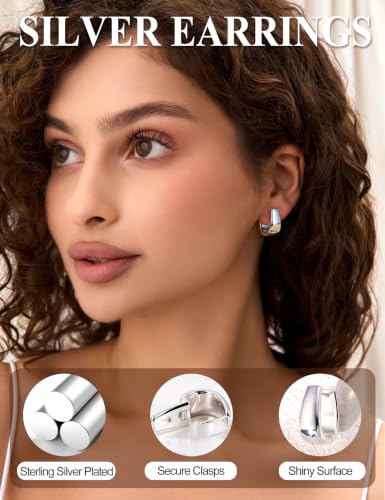 Small Chunky Hoop Earrings for Women Gold Huggie Earrings | 14K Gold Plated Non Tarnish, Hypoallergenic 925 Silver Post, Small Thick Huggie Hoop Earrings, Lightweight Small Hoops - color: Silver, size: 12mm(small)