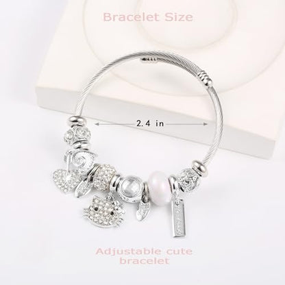 YouLuo Cute Necklace Charm Bracelet Set,Personalized Jewelry Gift for Women | Cute Charm Bracelet, Adjustable Stainless Steel Bracelet, Anime Cartoon Accessories Bracelets for Women Gift and Friendship - color: White