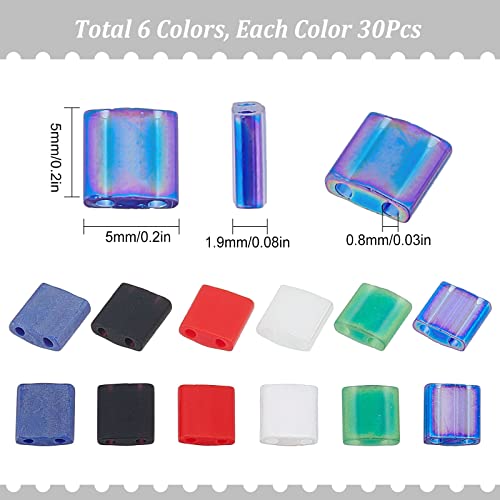 SUNNYCLUE 1 Box 180Pcs Two Hole Beads 5mm Tila Beads 2 Hole Glass Seed Bead Miyuki Tila Mix Beaded Set Flat Square Bead Loose Spacer Beads for Jewelry Making Beading Kit Necklace Bracelets Adult - color: 180pcs 6 Colors Dark Colorful Glass Beads