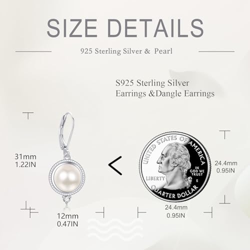 FreshWater Pearl Dangle Earrings 925 Sterling Silver Lapis lazuli Turquoise Larimar Opal Black Pearl Leverback Earrings for Women Birthday Hypoallergenic - style: pearl cz earrings