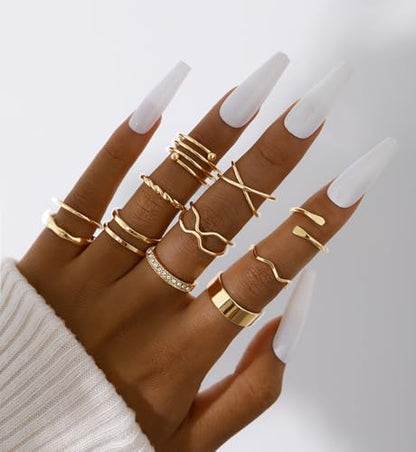 iF YOU 25 Pcs Gold Stackable Ring Set for Women, Chunky Knuckle Finger Midi Rings, Silver Simple Stacking Cute Rings Pack Trendy Stuff Jewelry Gift - style: 25 Gold thin rings