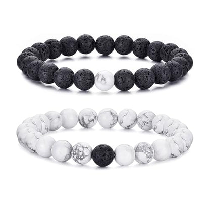 RANKEEF Tiger Eye Bracelet For Men 8MM Natural Stone Stretch Adjustable Black Crystal Beaded Bracelet for Men Women Gifts - color: 2,white,black