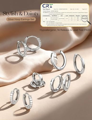 Jstyle Small Gold Hoop Earrings for Women, CZ/Plain Hoops Earring Stacks | Hypoallergenic Earing Hoops for Sensitive Ears, Secure Clasps, Huggie Earrings Stack Set for Cartilage, 14K Gold/Silver/Black - color: Silver Tone