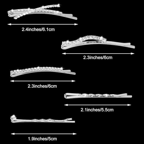 10Pcs Rhinestone Bobby Pins Crystal Diamond Bling Hair Pins Shiny Fancy Metal Barrettes I S X Shaped Hair Accessories for Women Girls Party Wedding Daily (Silver)