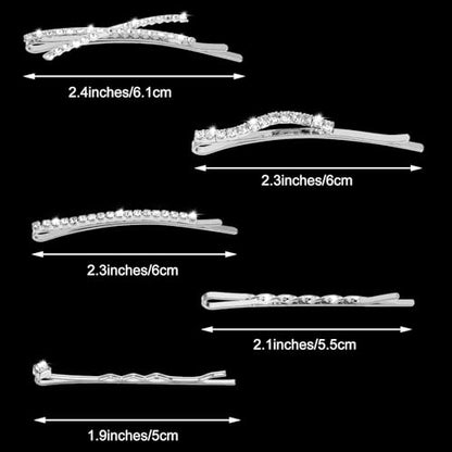 10Pcs Rhinestone Bobby Pins Crystal Diamond Bling Hair Pins Shiny Fancy Metal Barrettes I S X Shaped Hair Accessories for Women Girls Party Wedding Daily (Silver)