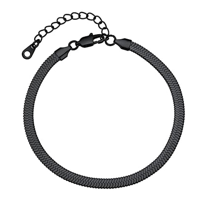 PROSTEEL 316L Stainless Steel Herringbone Flat Chain Bracelets/Anklets, Beautiful Summer Jewelry, Black/Yellow Gold/Rose Gold Plated, 6.3inch/8.5inch Adjustable, Come Box - color: Black