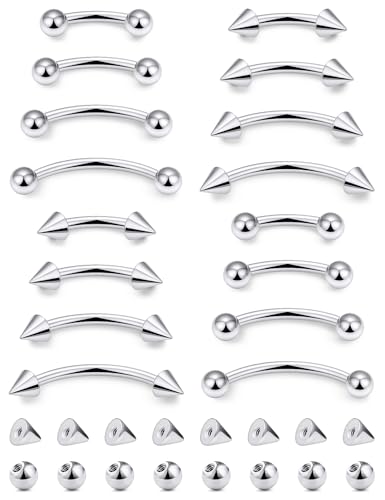 16g 6/8/10/12mm Silver/Black Eyebrow/Rook/Snug/Vertical-Labret/VCH/Snake-Eyes/Anti-Tragus/Christina/Daith/Belly-Button/Bridge/Hood/Surface Curved Barbell Piercing Jewelry for Women Men - color: Silver