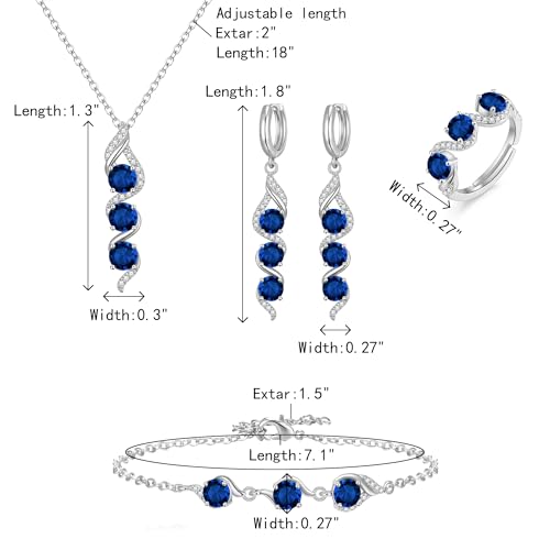Crysdue Wedding Bridal Teardrop CZ Pendant Necklace Open Ring Dangle Earrings Adjustable Slider Bracelet Jewelry Set, Birthday Mothers Day Christmas Jewellery Gift for Women/Mom/Wife - style: 04-4pcs-Sapphire CZ