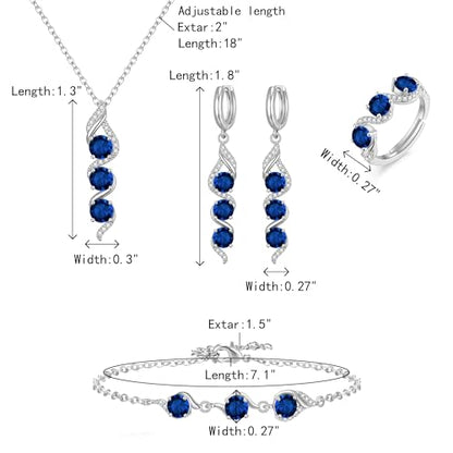 Crysdue Wedding Bridal Teardrop CZ Pendant Necklace Open Ring Dangle Earrings Adjustable Slider Bracelet Jewelry Set, Birthday Mothers Day Christmas Jewellery Gift for Women/Mom/Wife - style: 04-4pcs-Sapphire CZ