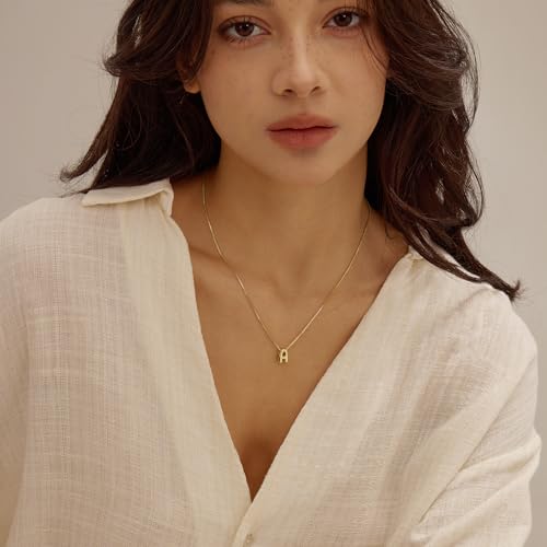 14K Gold Plated Bubble Letter Necklace, Tarnish Free and Waterproof Dainty Initial Necklace for Women, Trendy Personalized Gold Jewelry Gift for Her - color: Gold, style: A.